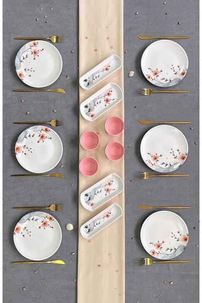 Erbaşlar Rose Pınk Lüx Rölyefli 14 Parça 6 Kişilik Kahvaltı Takımı Seti