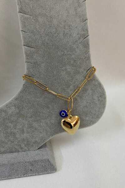 NKIE JEWELS خلخال فولاذي بسلسلة على شكل قلب عين الشر باللون الذهبي - 3224