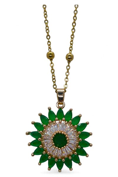 NKIE JEWELS قلادة من الفولاذ بسلسلة كروية من الحجر الأخضر اللون الذهبي - 3698