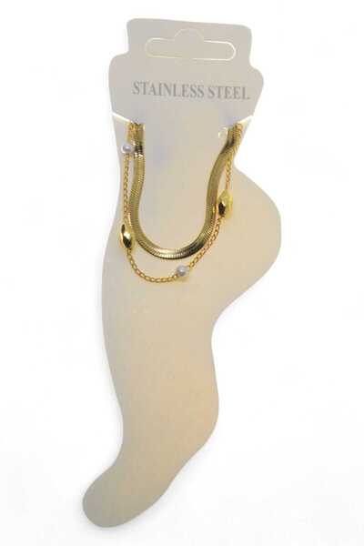 Tuncel Store خلخال من الفولاذ اللؤلؤي ذو اللون الذهبي الإيطالي - 3461