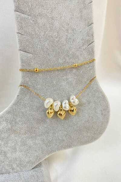 NKIE JEWELS Gold Color Heart Baroque Model Ball and Sf Chain Steel Anklet - 3228