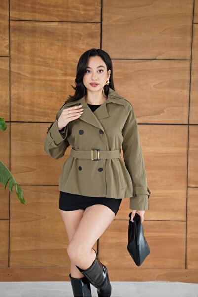 Nazline Regular Fit Belted Short Trench Coat