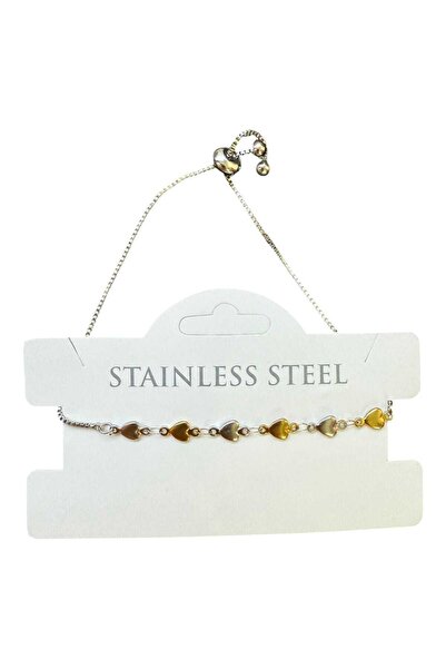 NKIE JEWELS سوار من الفولاذ المقاوم للصدأ بسلسلة على شكل قلب باللون الذهبي وا...