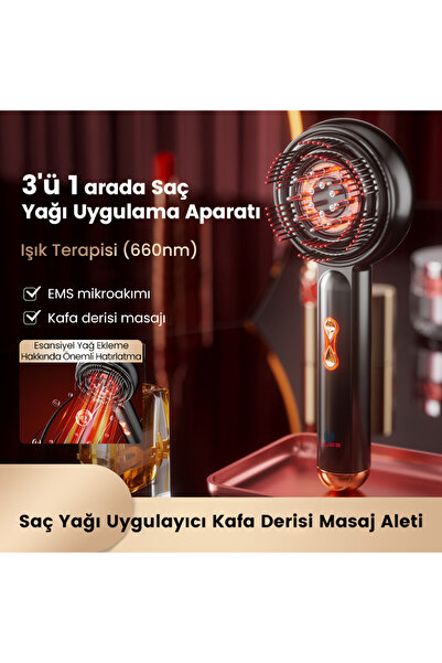 YUES Saç Masaj Tarağı - Kırmızı Işık Terapili, Serum Hazneli, Şarjlı