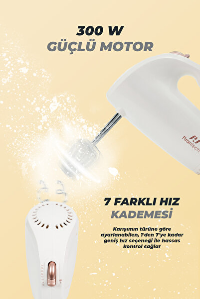 PiranTech YH-307 - 7 Kademeli Pratik El Mikseri - Paslanmaz Çelik Aparatlı