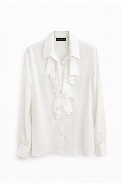 BARRELS AND OIL Women's Ruffled Front Long Sleeve Shirt - White