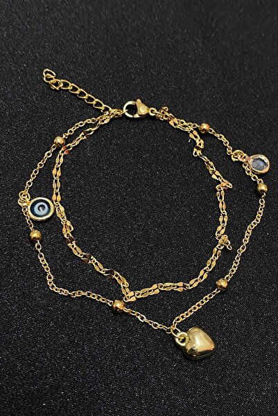 NKIE JEWELS خلخال ذهبي اللون على شكل عين الشر وقلب سنغافورة وسلسلة كروية من ا...