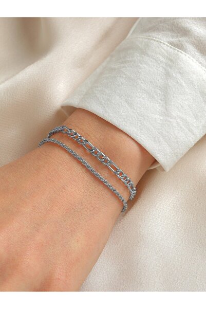 NKIE JEWELS Silver Color Unisex Şavin and Burgu Combination Bracelet - 2123