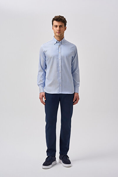 Bisse Studio Erkek Regular Fit Uzun Kollu Mavi Cepsiz Gömlek