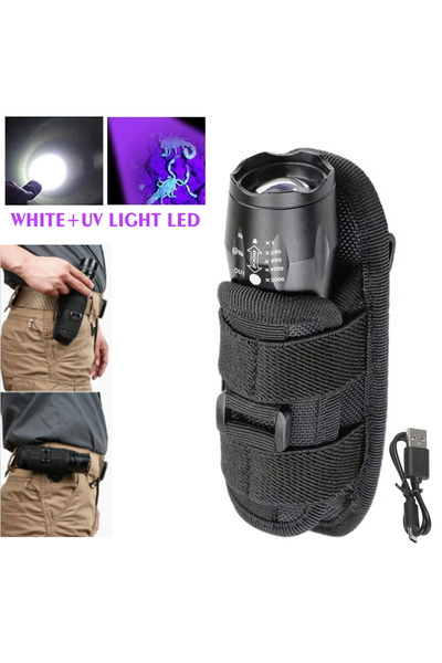 XIWANGFIRE مصباح يدوي 2 في 1 مع جراب وحافظة، يعمل بالأشعة فوق البنفسجية، بإضا...