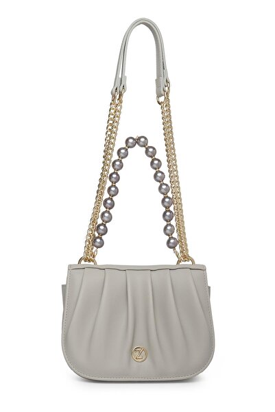 Zühre Gray Hand and Shoulder Bag with Chain Strap and Bead Detail Z0030