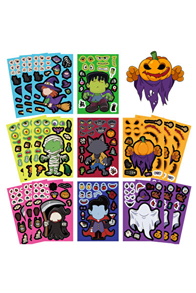Choice3 16pcs All 32Sheets Halloween Make a Face Puzzle PVC Sticker Kids Part...