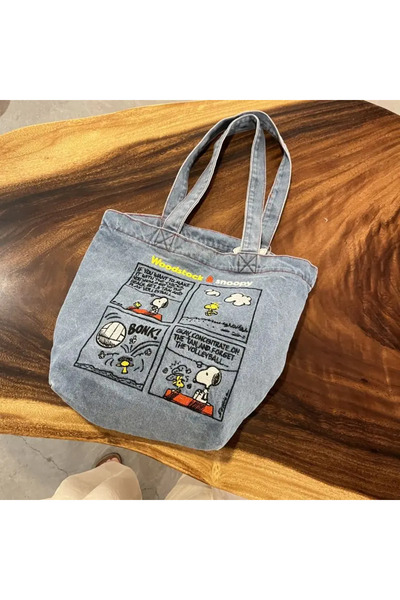 Miniso 42x34x13cm Blue New Japanese Cute Embroidered Snoopy Shoulder Bag, Ret...