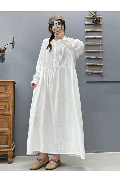StepIntex Cotton Long-Sleeved Dress, Artistic Slimming Loose Long Dress for W...