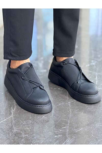 Lucy Shoes Yg2603 Men's Casual Elastic Leather Sports Sneaker Shoes Cst - Black