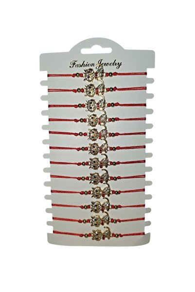 OEM Set of 12 martisoras, Bracelet type, Cat, Adjustable size, Red string