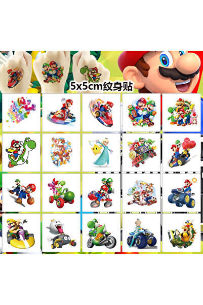 BANDAI 20PCS 20PCS Super Mario Bros Temporary Tattoo Stickers Cute Cartoon An...