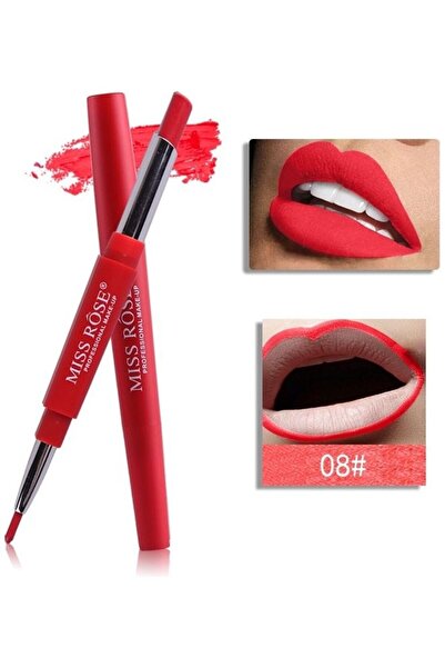 MISS ROSE 2-In-1 Matte Lipstick Pen With Lip Liner 08 Red