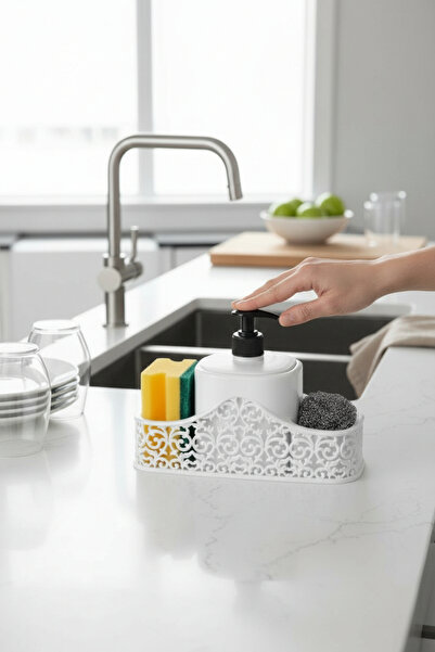 Padilon Liquid Soap Dispenser with Sponge Holder 2-Compartment Countertop Liq...