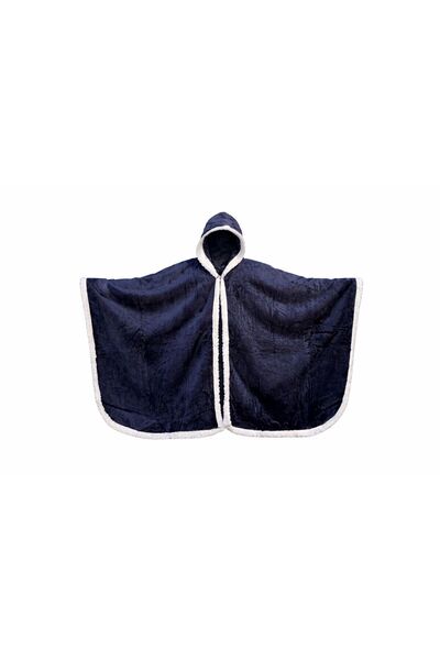 Generica Hooded poncho, dark blue with white trim, luxurious velvet fabric, w...