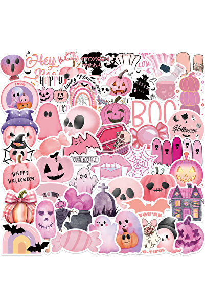 Choice ٥٠ قطعة من ملصقات الهالوين الوردية اللطيفة على شكل أشباح وجمجمة وقرع، ...