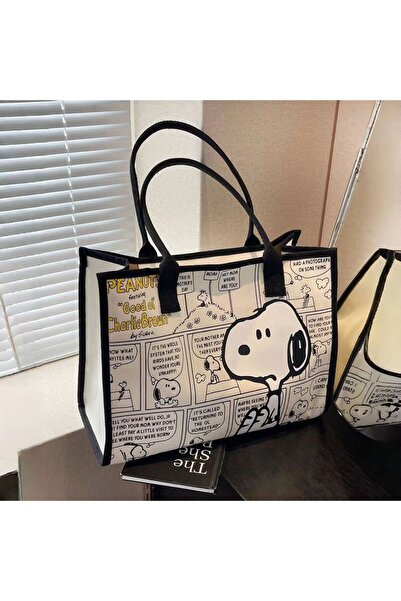 Miniso 38x30x9cm black No.1 Anime Snoopy Tote Bag Canvas Bag Large Capacity F...