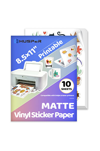 Choice 10 قطع من ورق الفينيل اللاصق القابل للطباعة، أبيض غير لامع، مقاس 8.5 ×...