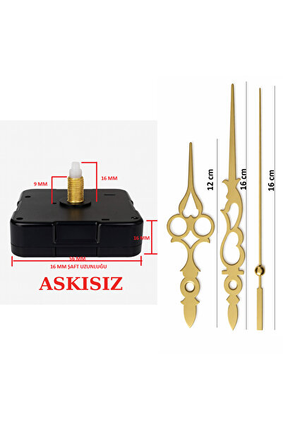 EXİZ TİCARET Askısız 16 mm Şaft Akar Sessiz Duvar Saati Mekanizması -Metal ak...