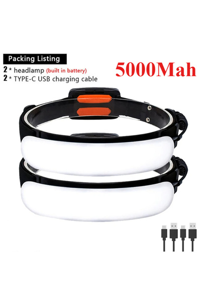 Heinast مصباحان رأس COB سعة 5000 مللي أمبير، قابلان لإعادة الشحن عبر منفذ USB...