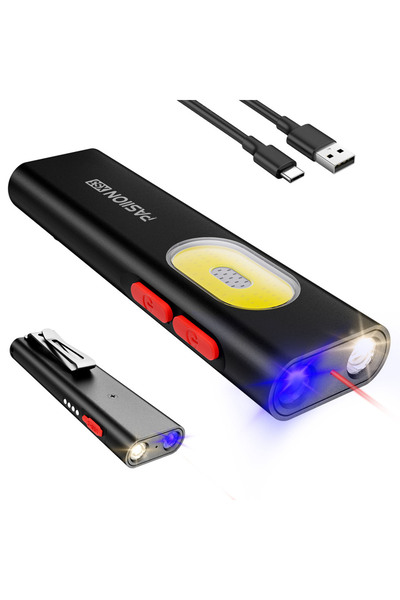 Choice مصباح يدوي مسطح قابل لإعادة الشحن، أسود اللون، مزود بمنفذ USB، بقوة 10...