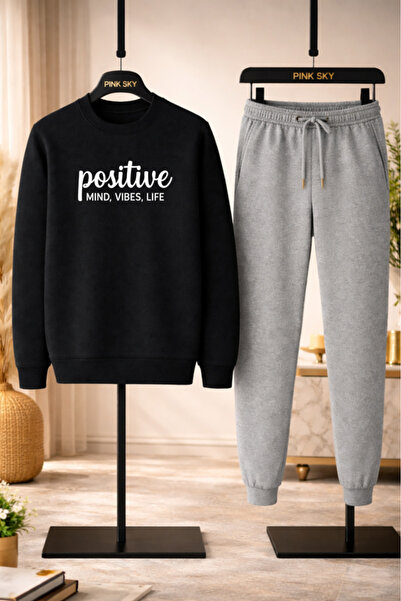 Pink Sky Positive Printed Sweatshirt & Jogger Tracksuit Set