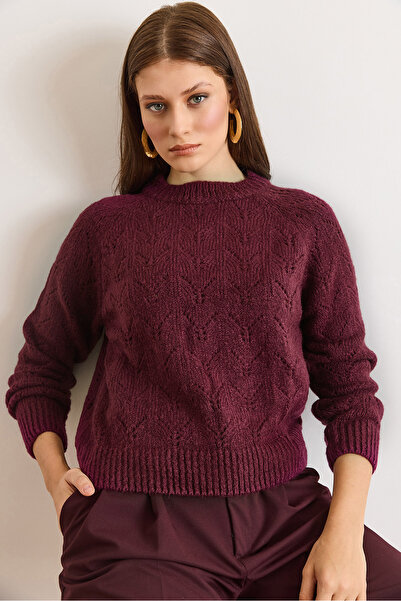 Olalook Women's Purple Lace-Like Knit Soft Textured Knitwear Sweater Kzk-1900...