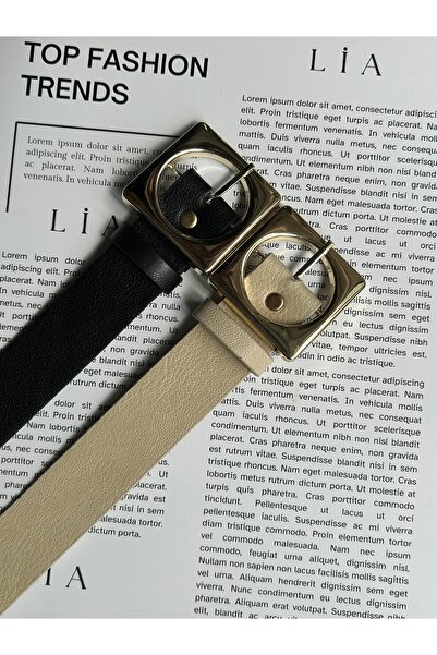 LİA KEMER 2-Piece Square Accessory Gold Buckle Women's Waist Belt, Daily Belt...