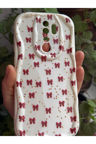 yuscerham Redmi Note8 Pro Uyumlu Kırmızı Fiyonk Desenli Yumuşak Silikon Kılıf