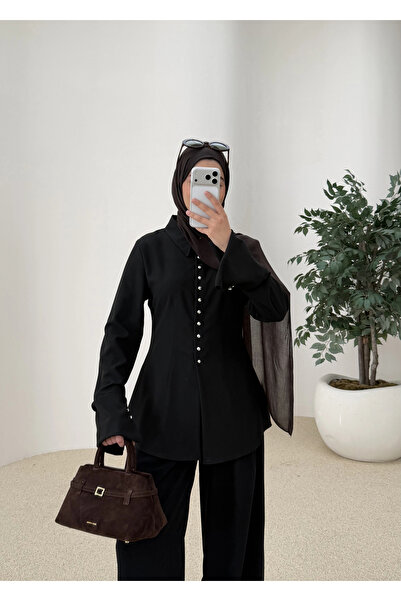 MODA AKSA MİNİK DÜĞME GÖMLEK siyah