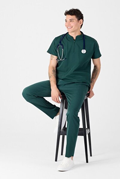 Owlet Medikal Stretch Fabric Emerald Green Judge Collar Scrubs