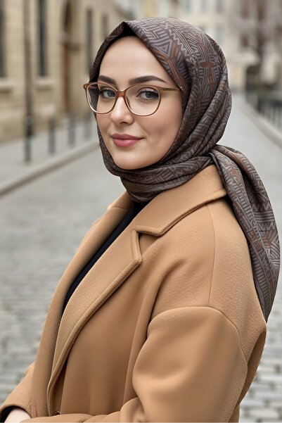 İmajButik Gray Tan Soft Digital Cotton Scarf