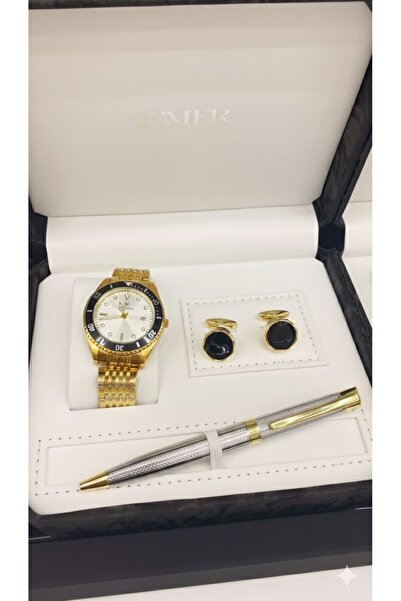 Boutique Gold-colored accessory set including watch, pen, and cufflinks