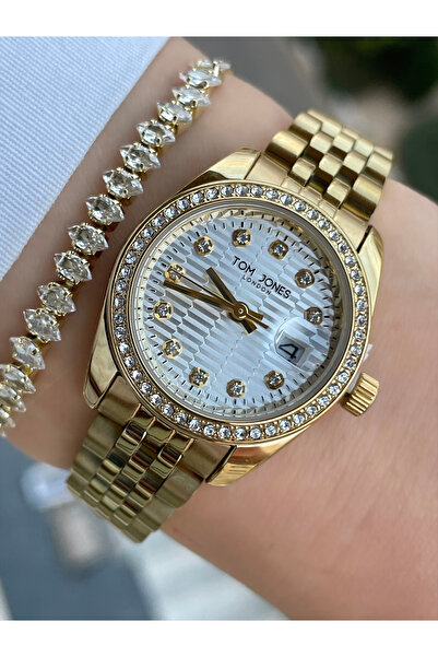 Tom Jones Waterproof Women's Wristwatch and Bracelet with Calendar