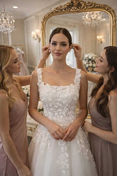 Sibelse Gelinlik Helen Model Çiçek Detaylı Gelinlik