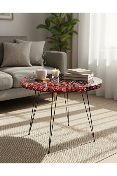 SHEKİLHOME Gece Çiçeği: Koyu Fondaki Romantik Bitki Epoksi Sehpa