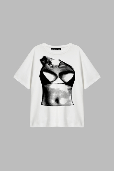 CİNEMA MODA Don'T Touch Printed Relaxed Fit White Women's T-Shirt