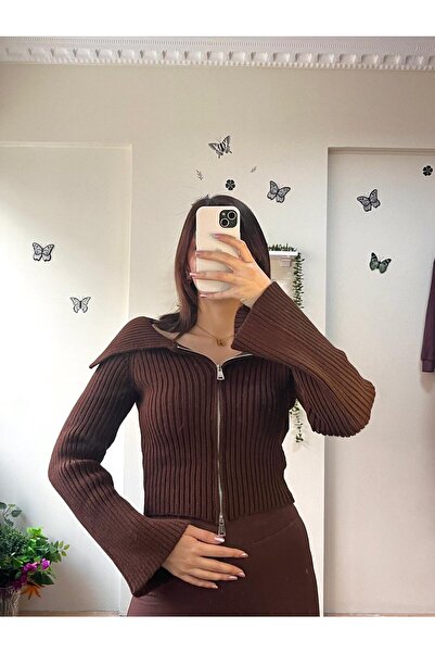 Store Fermuar Fitilli Triko Hırka