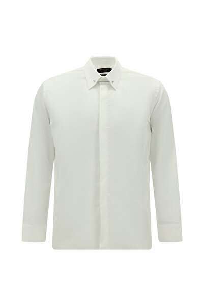 Abdullah Kiğılı Cămașă clasică din bumbac satinat, cu mânecă lungă, slim fit