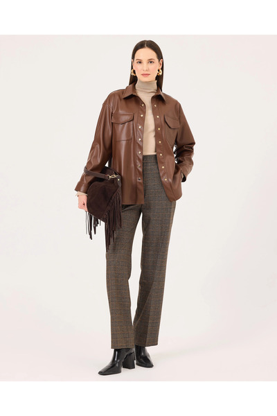 SEÇİL Çıtçıt Düğmeli Cep Detaylı Suni Deri Gömlek