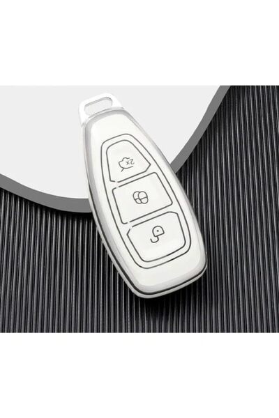 AutoHan Keys غطاء مفتاح فورد فوكس فييستا أبيض فضي نانو