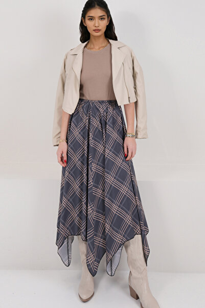 Trend Alaçatı Stili Women's anthracite asymmetrical cut lined woven skirt alc...