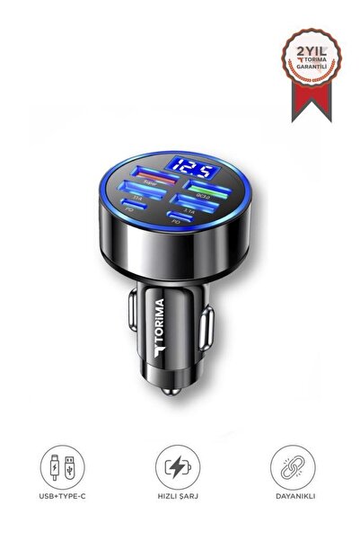 Torima Transmitter Usb Type-C Destekli 66 W Hızlı Araç Şarj Cihazı G19 Siyah