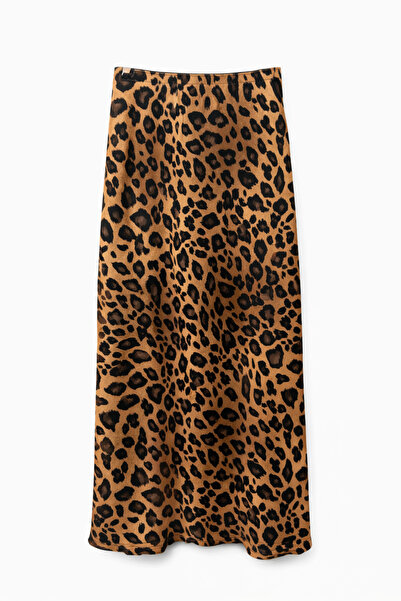 Mixray 4107 women's leopard print satin skirt - coffee