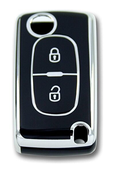 AutoHan Keys غطاء مفتاح لسيارات بيجو 307 وسيتروين C3 باللون الأسود والفضي بزرين